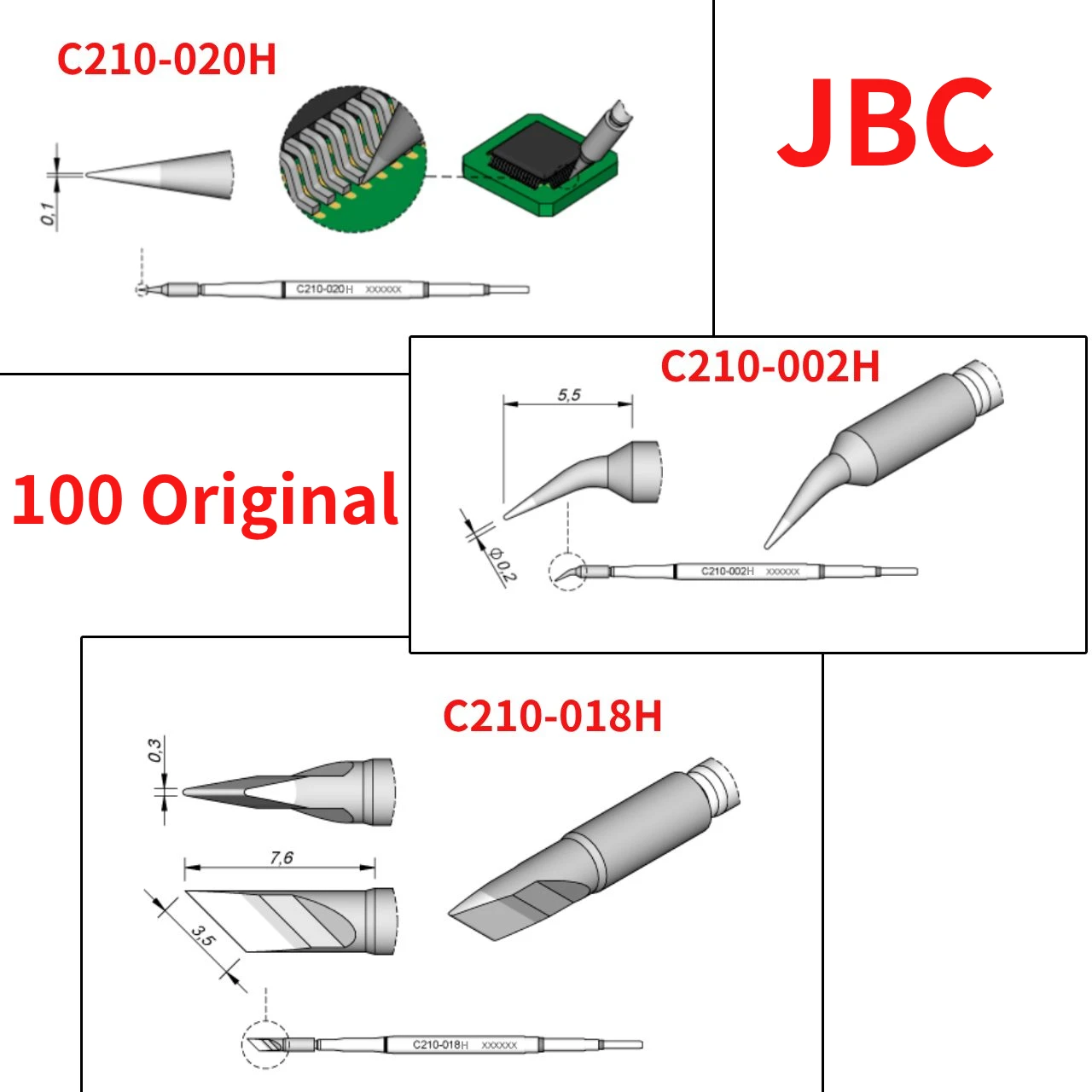 Фото Наконечник JBC 100% C210 для паяльника, металлическая сварочная головка 020/002, паяльная станция JBC CDS, ручка для ремонта телефонов №2