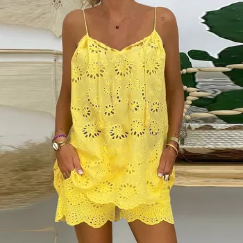 Fashion Women Solid Color Outfits Sleeveless Tee Shirt+Shorts Pants Loose Casual Two Piece Suit Summer Beach Holiday Streetwear 1