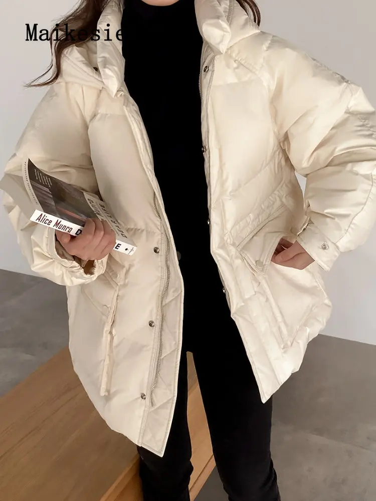 

New Autumn Winter White Duck Down Hooded Padded Down Jacket Parkas Coats Winter Jacket Women 2022 Winter Clothes Women Tops