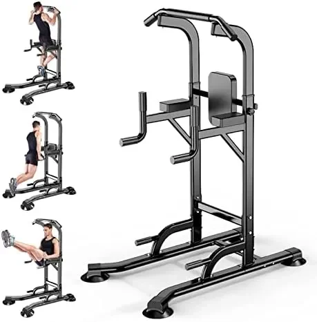 

Tower Adjustable Height Pull Up & Dip Station Multi- Strength Training Fitness Workout Station for Home Gym