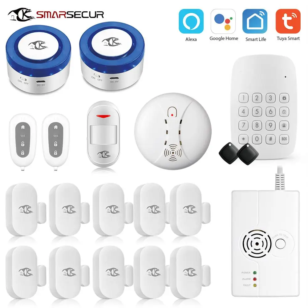 

Tuya Smart home security wifi alarm siren Supper Alarm system kit for smart life free APP compatible 433Mhz Alarm Sensors