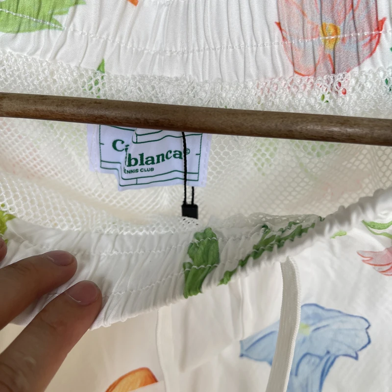 Colorful Letters Logo CASABLANCA Multi Floral Print Mesh Shorts Set Men Women Thin Silk Fabric Casual Hawaii Beach Short Suit