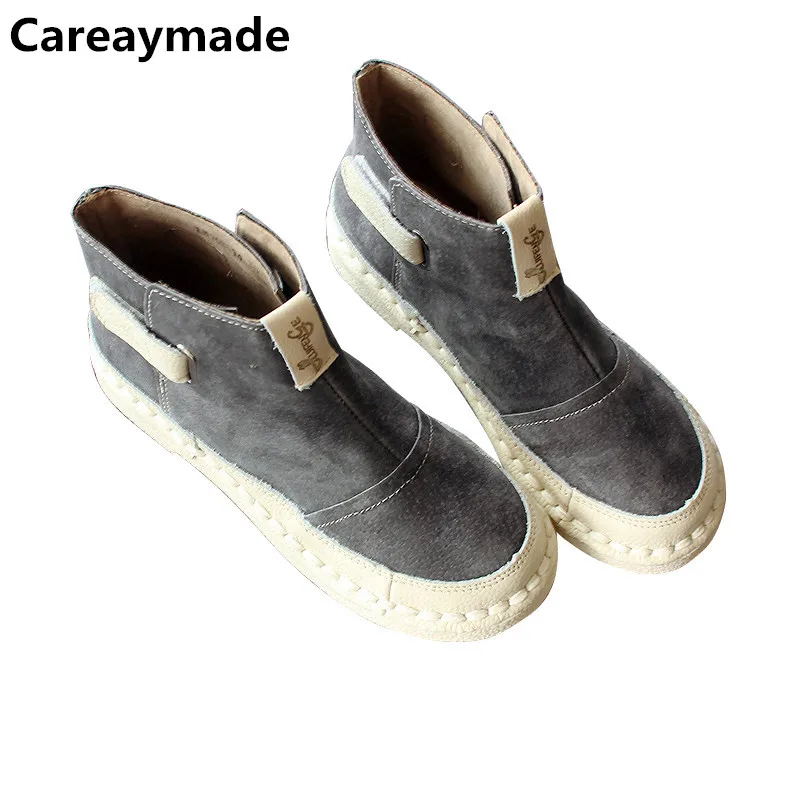 Careaymade-The original hand stitching color round tie soft bottom Casual boots female Genuine leather boots, Lady Casual boots