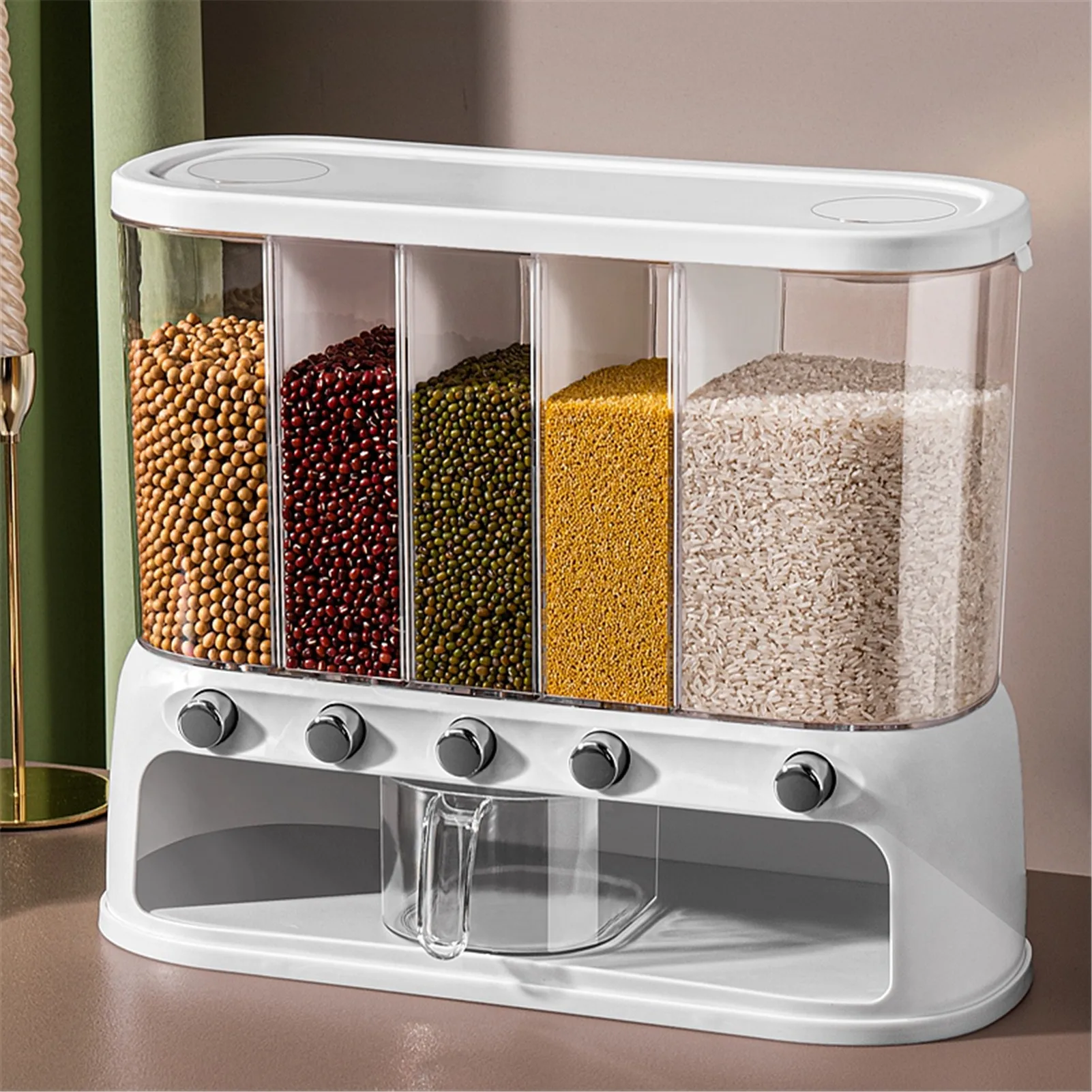 

20KG Cereal Dispenser Rice Bucket Home Division Seal Kitchen Rice Storage Box Wall Mounted Dry Food Grain Dispensers Organizer