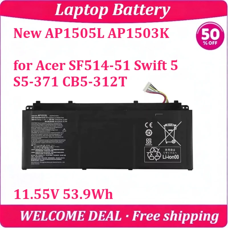 Фото Новая литиевая батарея AP1505L AP1503K для ноутбуков Acer SF514-51 Swift 5 S5-371 CB5-312T, 11.55В 53.9Втч, сменная №1