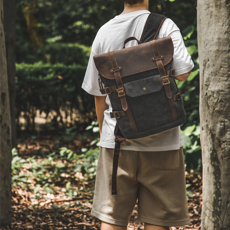 Винтажный холщовый рюкзак школьный 15 6 рюкзаки для ноутбука мужской кожаный Crazy