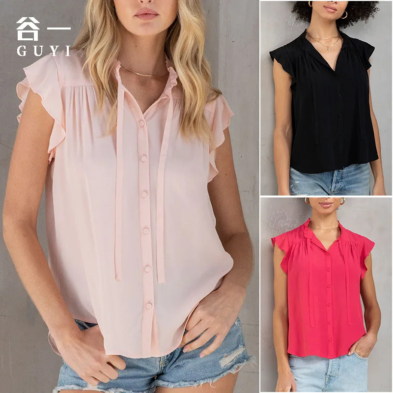 Shirt 2022 Summer New Leisure Fashion Solid Color Vest Button Shirt Women's Wear