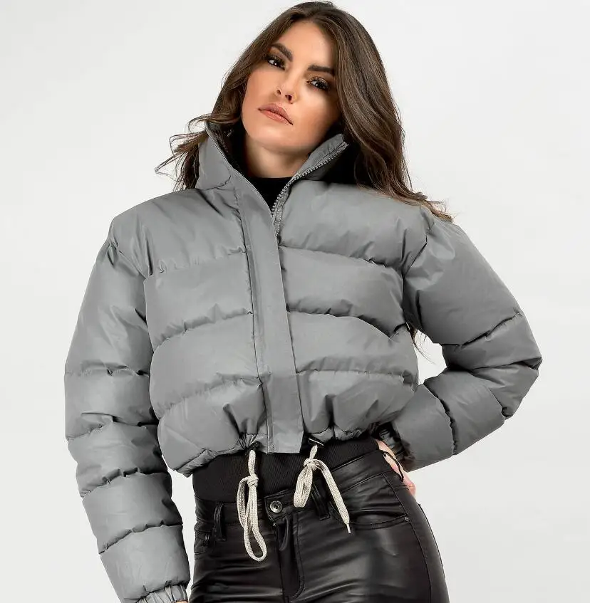 Winter Jacket For Women Warm Solid Color Zipper Crop Top Jacket Stand Collar Parkas Cotton Coat Bread Jacket Free Shipping