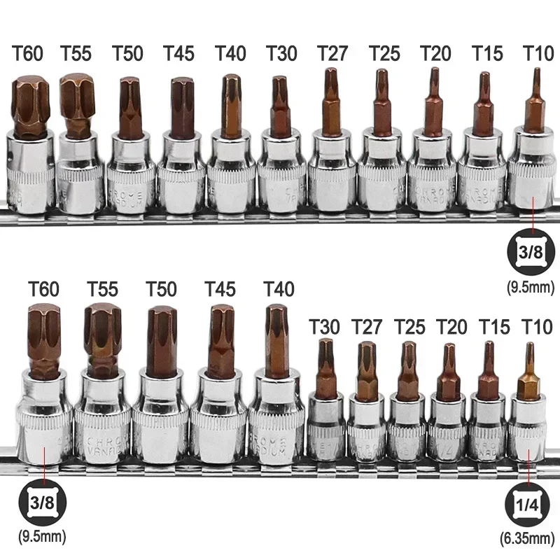 11 шт. T10-T60 3/8 &quot1/4" звездочка шестиугольная головка Torx набор торцевых ключей из