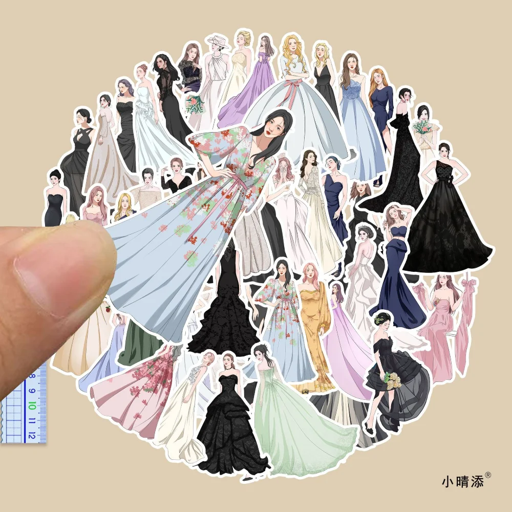 

50Pcs Evening Dress Girl Sticker for Kid Toy DIY Laptop Waterproof Skateboard Bike Guitar Scrapbooking Wedding Dress Stickers