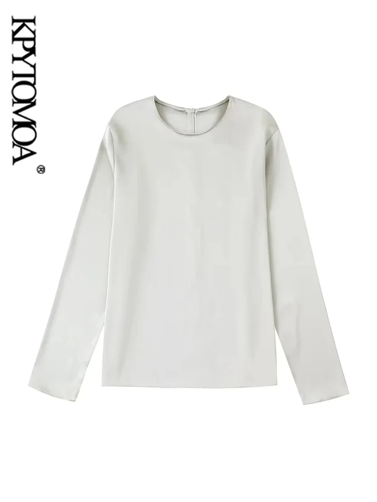 

KPYTOMOA женские модные атласные блузки с отверстиями на подоле винтажные женские рубашки с круглым вырезом и длинным рукавом блузки шикарные ...