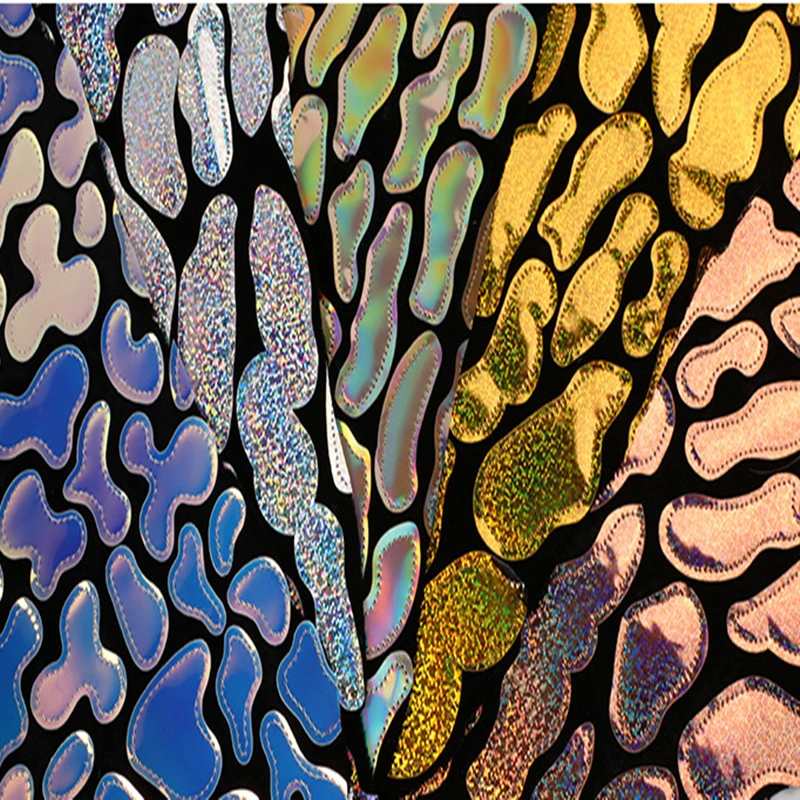 

DIY 4 Colors Fashion Irregular Laser Flannel Embroidery Fabric Stage Performance Magic Fabric Costume Design Wide:120CM