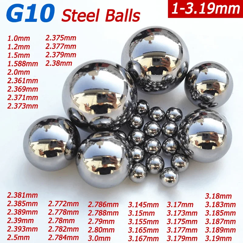 

100pcs 1.0-3.19mm G10 Bearing Steel Balls Solid Smooth High Precision GCR15 Chrome Steel Ball Screw Rod Sliding Block Guide Ball
