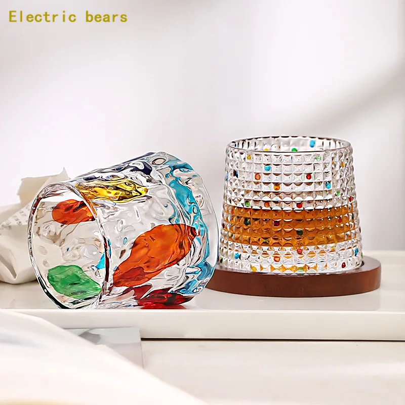 

Hand-painted Rotary Mug With Coaster Colored Water Mug Decompression Top Glass Tumbler Whiskey Mug Gift