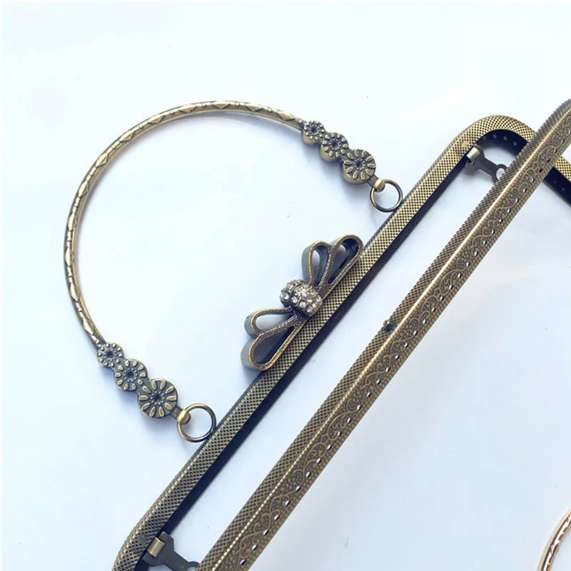 10pcs 20cm Bag Accessories Metal Purse Frame Handle DIY Kiss Clasp Lock for Women Clutch Handbag Hardware Antique Diamond Handle