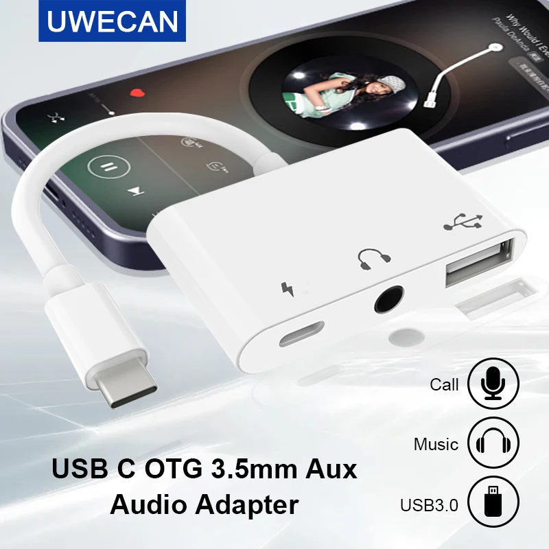 Адаптер OTG с USB C на аудиоразъем 3,5 мм, U-образный разъем для чтения камеры, адаптер 3 в 1 с разъемом для наушников, заряжаемый для Google Huawei