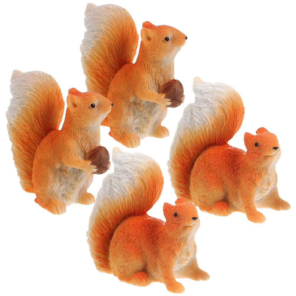 

4 Pcs Resin Craft Squirrel Figurines Animal Decor Miniatures Adorn Accessories Garden Tiny Statues Adornment Farm Ornaments