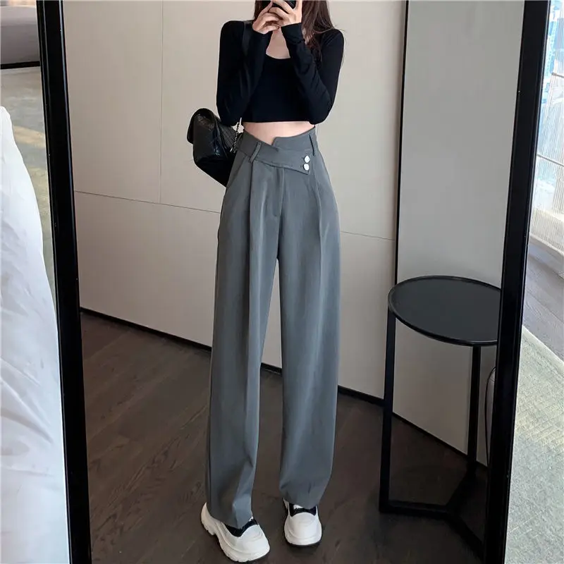 

MINGLIUSILI Wide Leg Pants Womens Spring and Autumn New High Waist Baggy Vertical Feminine Fashion Casual Oversize Trousers