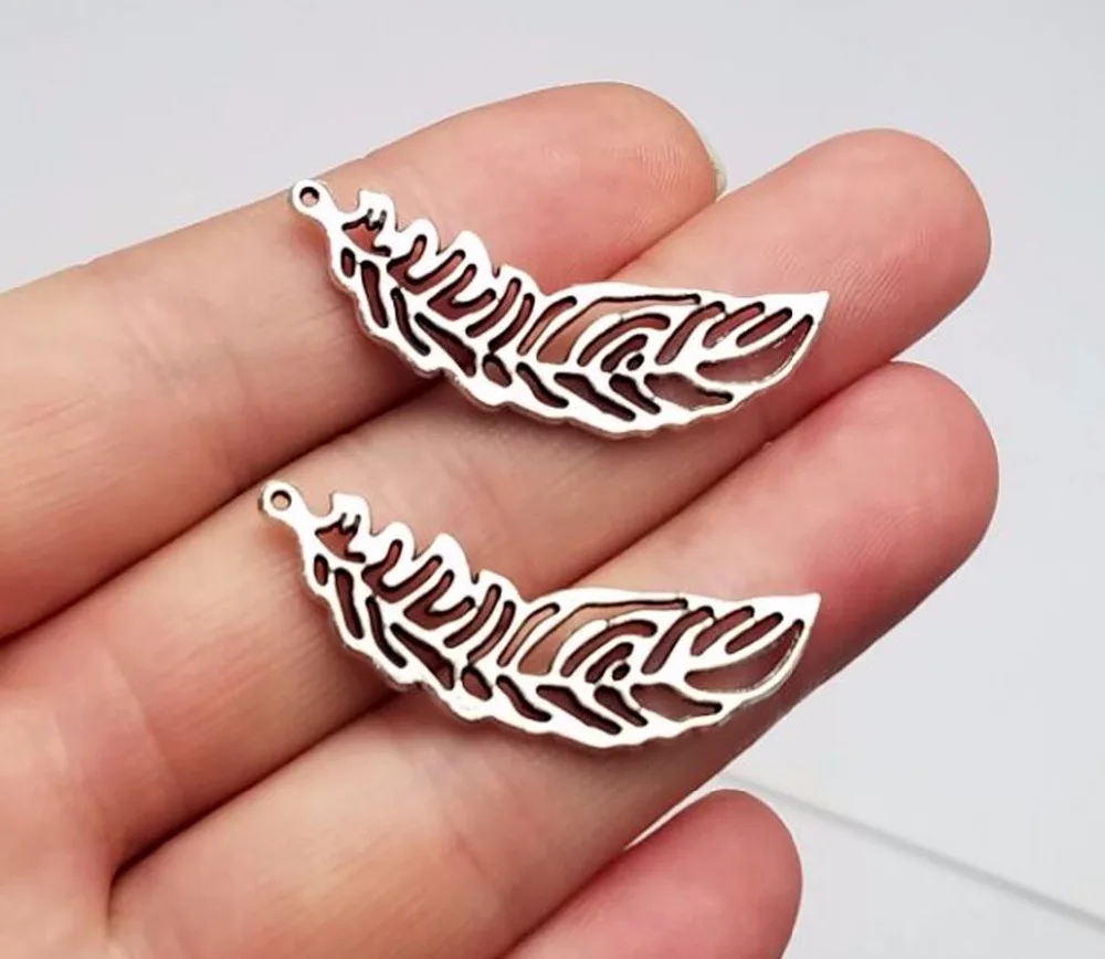 

20pcs/lot--38x10mm Antique Bronze/Silver Plated Hollow Feather Charms Bird Fairy Pendants DIY Supplies Jewelry Accessories