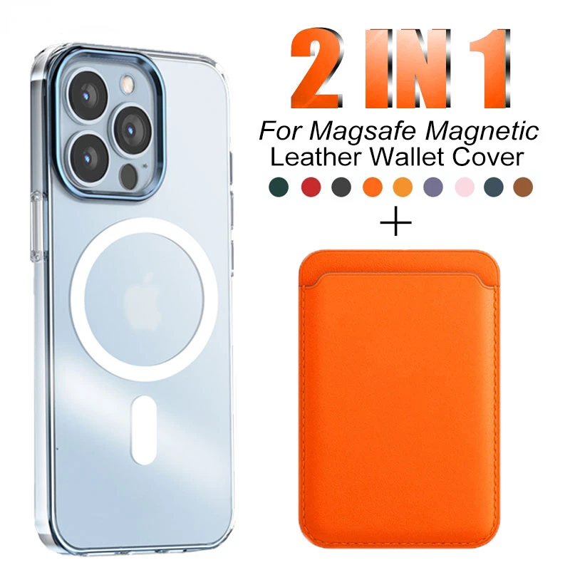 

For Magsafe Magnetic Wireless Charging Clear Case For iPhone 14 13 12 11 Pro MAX Mini XR XS Magnetic Leather Card Holder Cover