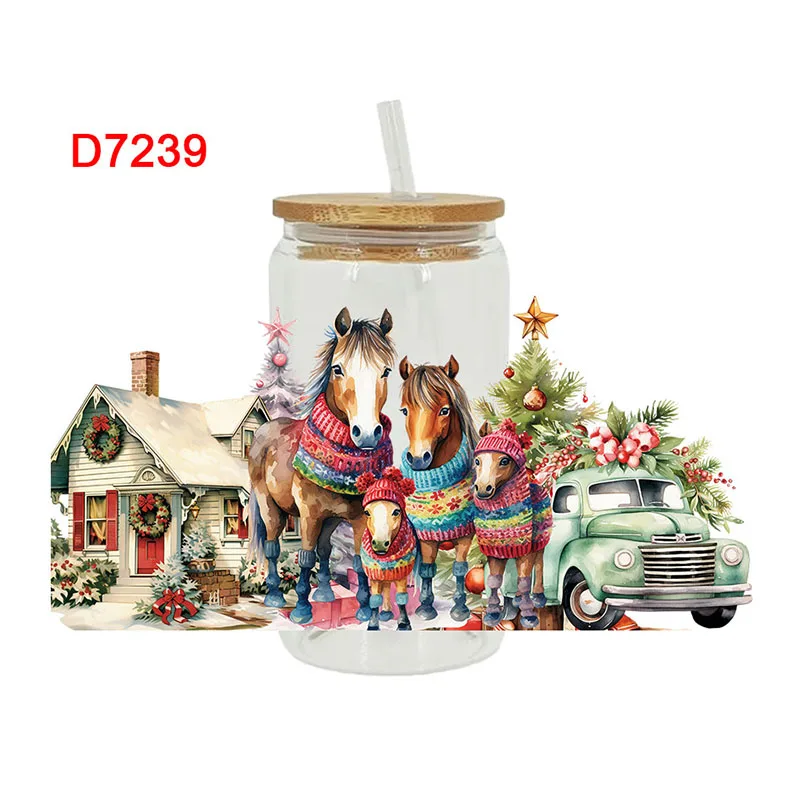 

3D UV DTF переводные наклейки, обертки для чашек на 16 унций, животные с Рождеством, напечатанные для DIY стекла, керамики, металлической кожи и т. Д. D7233