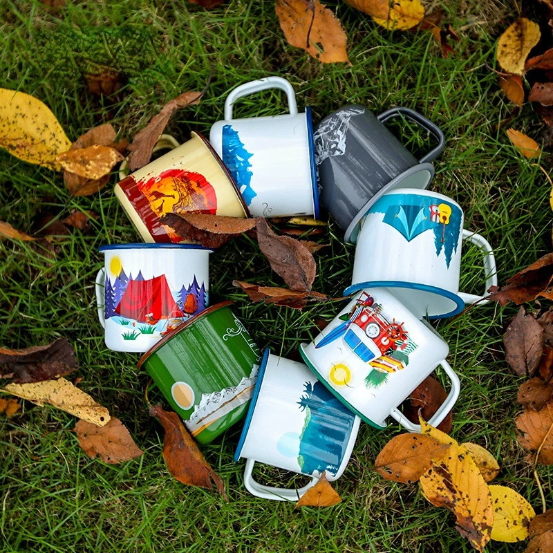 

Outdoor Camping Enamel Cup Thickened Mug Rimmed Cup Romantic Couple Gift Beautiful Landscape Home Thickened Water Mug New