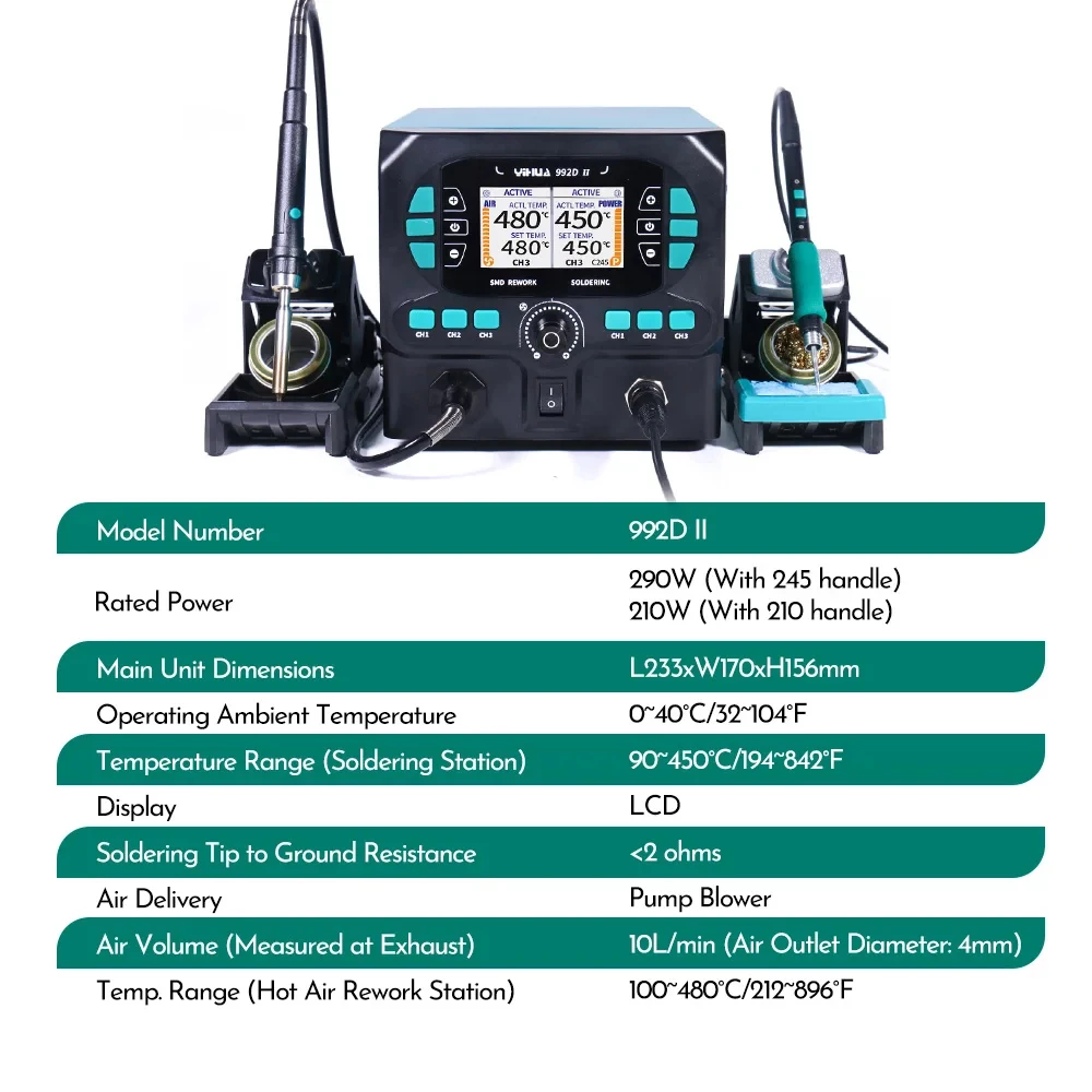 YIHUA 992D-II 2 в 1 ЖК-дисплей микро-карандаш горячего воздуха прецизионный паяльник C210