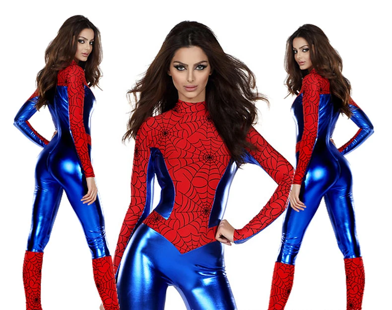 

2021 New European and American Game Uniform Role Play Poly Urethane Leather One-Piece Spider-Man Costume Stage Costume