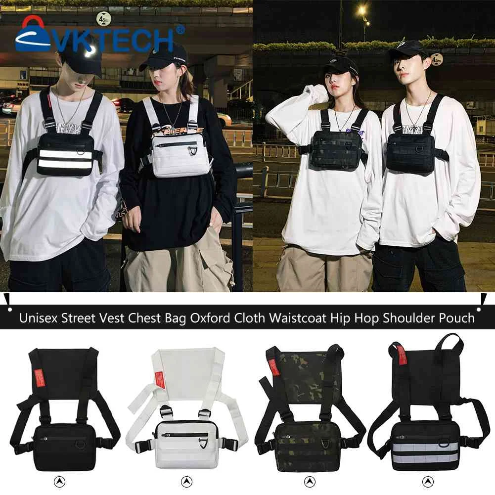 

Unisex Streetwear Vest Chest Rig Bag Oxford Cloth Waistcoat Hip Hop Pouching Bag Functional Tactical Belt Bag Waist Packs