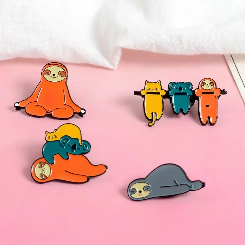 

Cute Funny Sloth Enamel Pins Custom Lazy Animal Koala Cat Brooch Lapel Badges Backpack Cartoon Jewelry Gift for Friend Wholesale