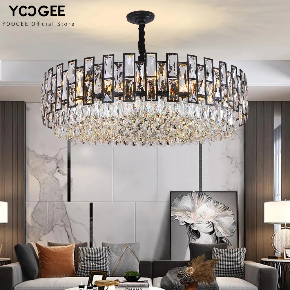 

Modern Black Home Decoration Light Luxury Crystal Chandelier For Living Room Large Round Bedroom Dining Room Led Indoor Lighting