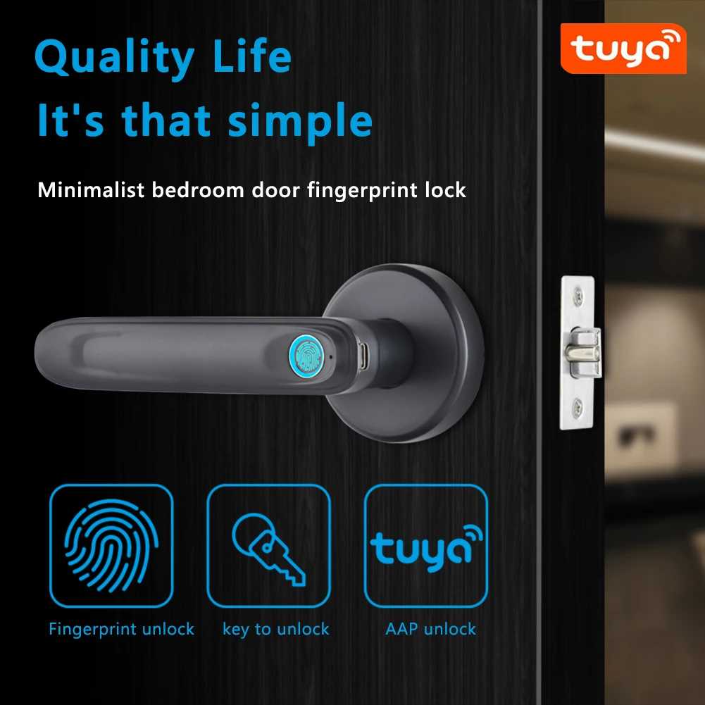 

Tuya APP Door Locks USB Charging Smart Fingerprint Security Handle Lock Battery Powered with 2 Keys Keyless Entry for Apartment