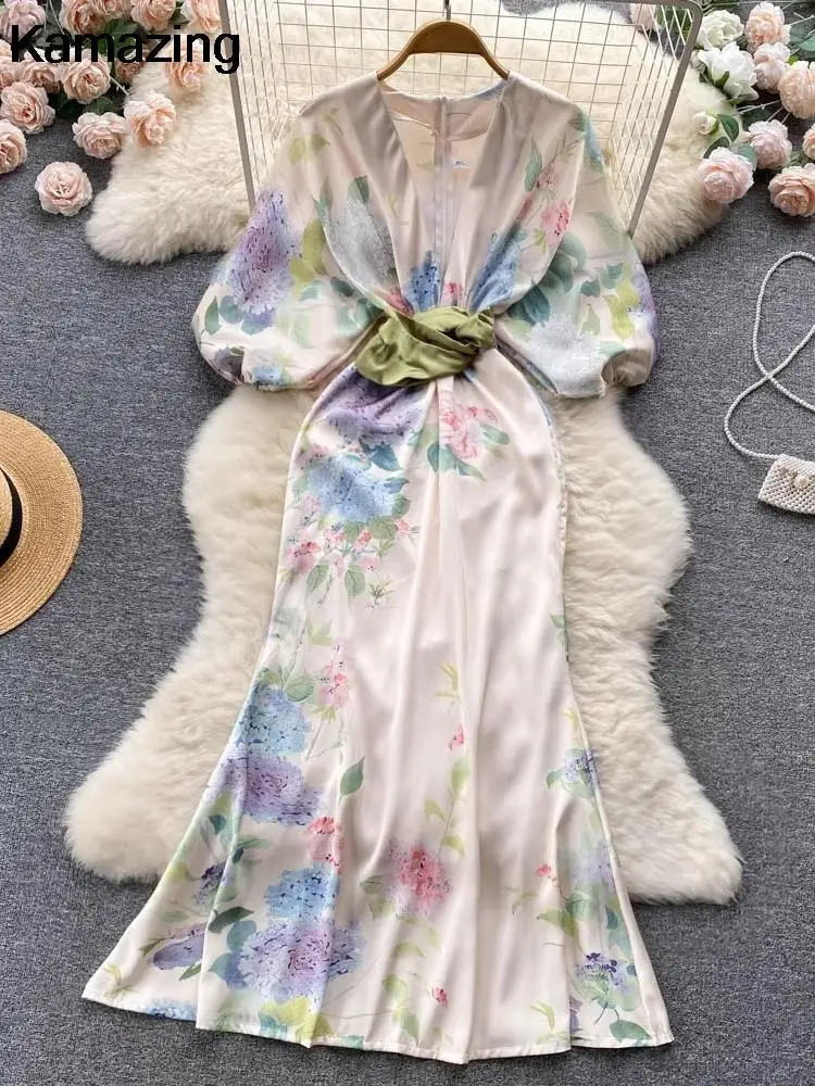 Женское облегающее платье с V-образным вырезом цветочным принтом