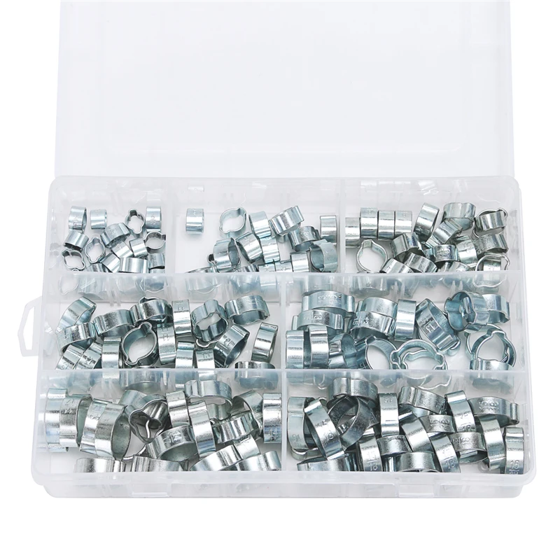

140PCS Assorted Double Ear O Clips Steel Zinc Plated Hydraulic Hose Fuel Clamps