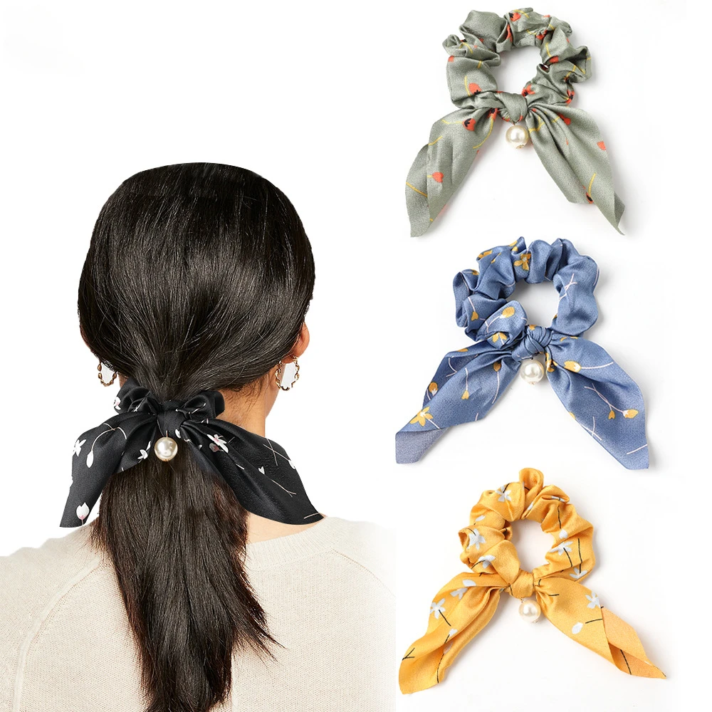 

Large Intestine Rabbit Ears Knotting Large Intestine Scrunchie Floral Cloth Circle Women's Hair Accessories Elastic Hair Bands