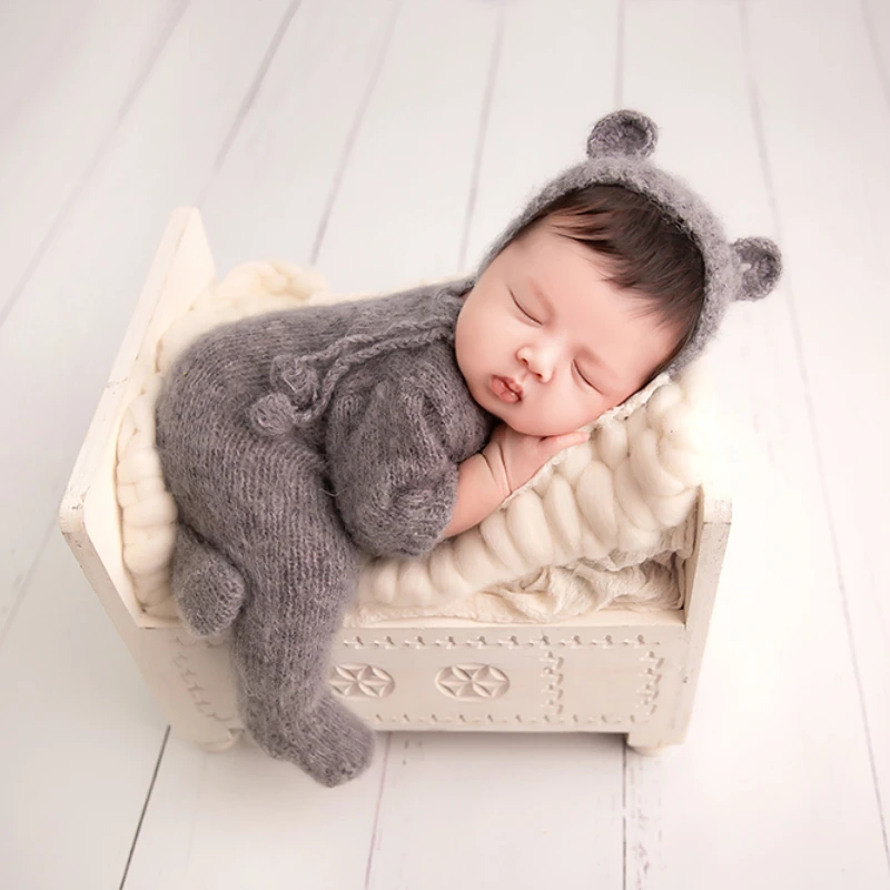 Newborn Photography Clothing Bear Hat+Jumpsuit 2Pcs/set Baby Photo Props Accessories Studio Newborn Infant Shoot Knit Clothes