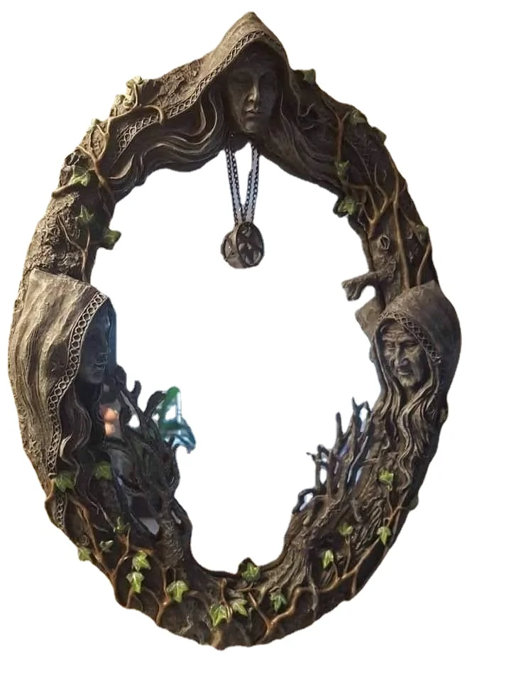 

Triple goddess mirror with amulet mirror decorative ornaments resin crafts.