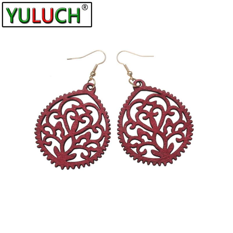 

YULUCH Novelty Natural Wood Hollow Geometric Drift Gear Pendant Earrings For Woman Simple Art Party Elegant Jewelry Ladies Girls