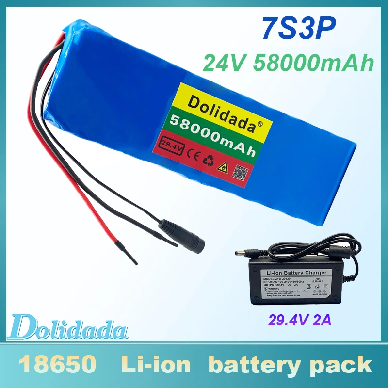 

18650 Battery Pack 7S3P 24V 58000mAh for Wheelchair Bag Electric Bicycle Moped Lithium Ion Rechargeable Battery Charger