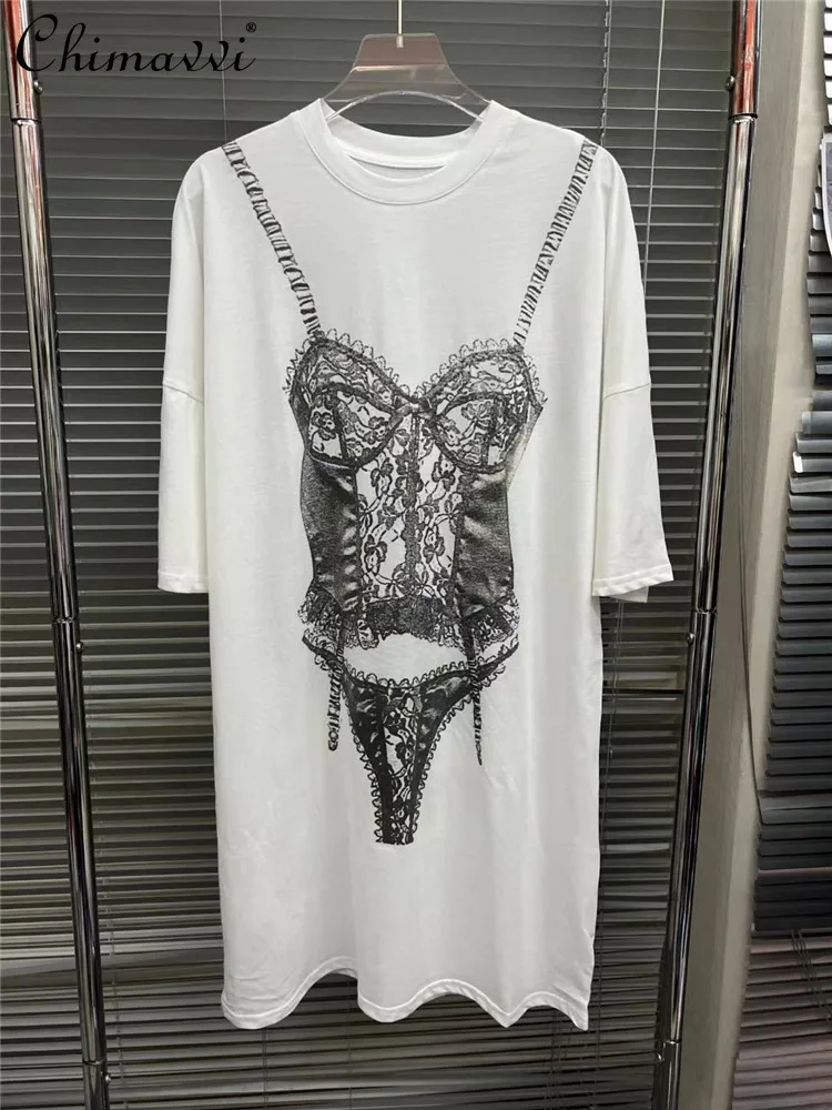 

2023 Summer New Fashion All-Match Lace Printed Short-Sleeved T-shirt Loose Slimming Temperament Pullover Women's Top Tees