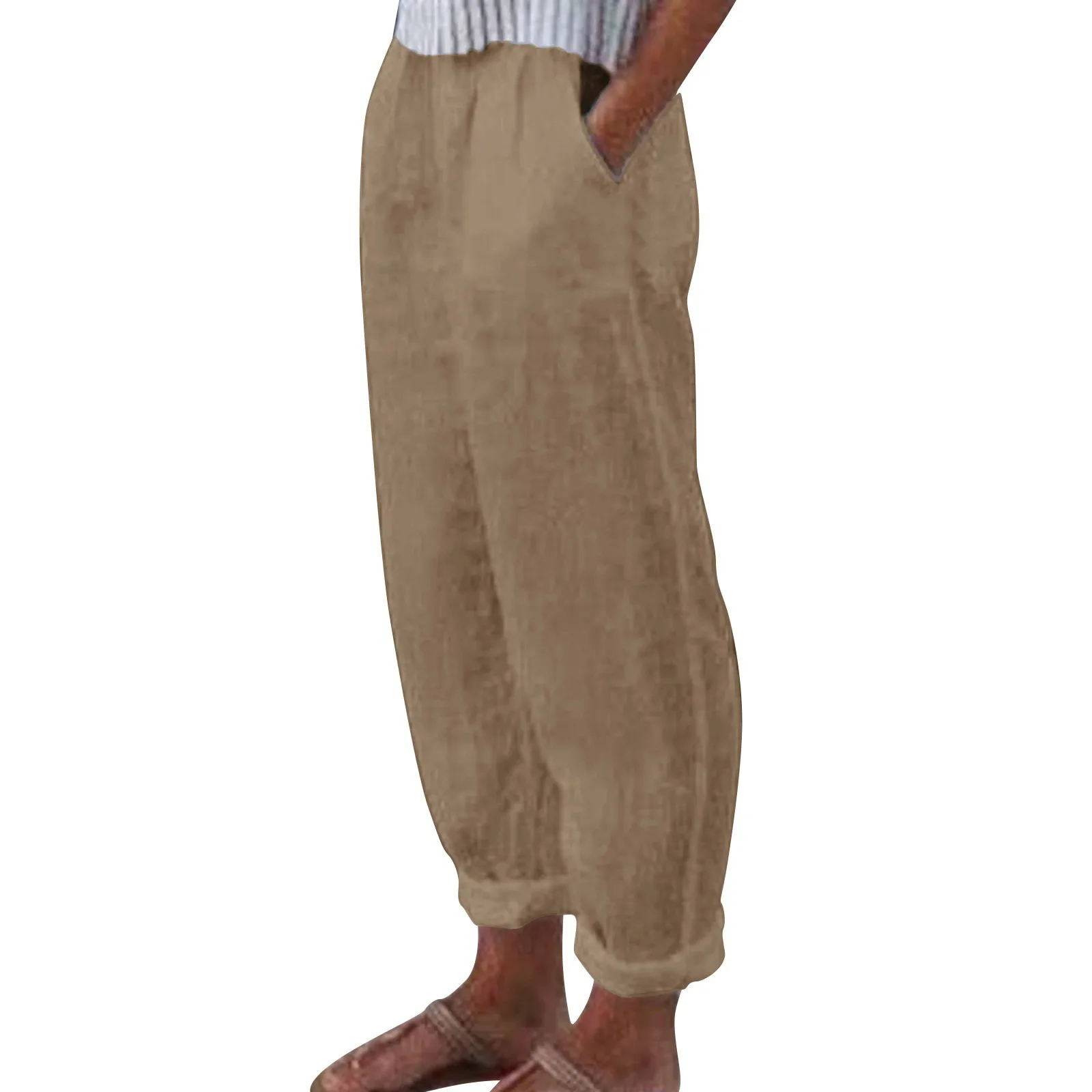 

Women Solid Cotton Linen Trousers Casual Elastic Waist Baggy Cargo Pants Wide Leg Pant With Pocket Y2k Streetwear Parachute Pant