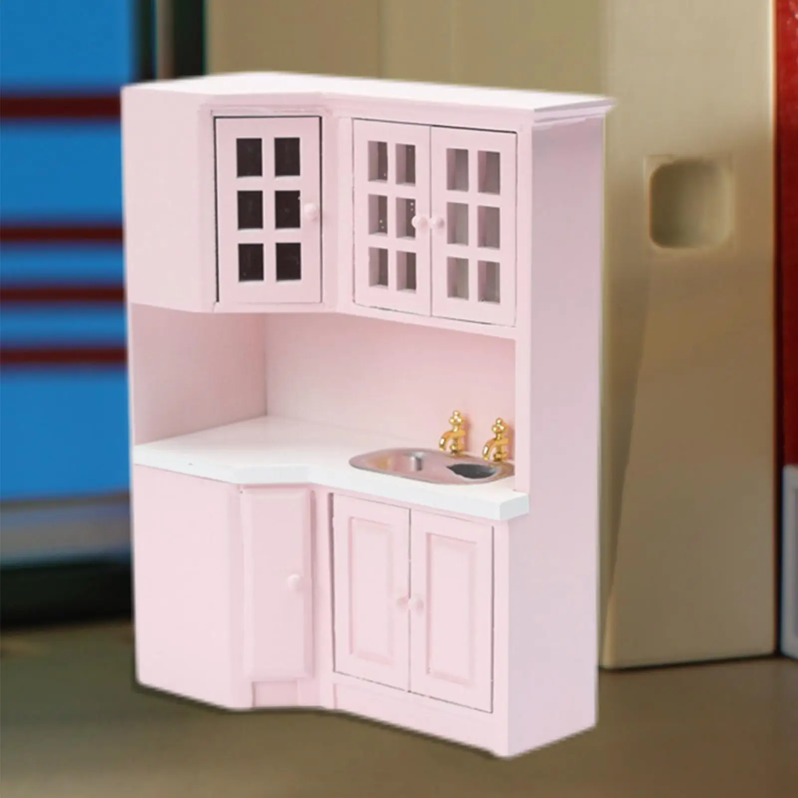

1:12 Scale Miniature Cabinet with Sink Miniature Dollhouse Accessories Decoration Dollhouse Kitchen Furniture for Dining Room