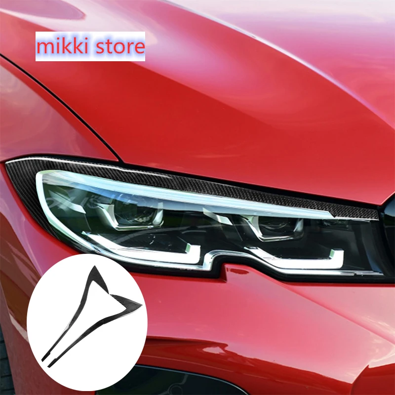 2PCS Carbon Fiber Car Headlights Eyebrow Eyelids Trim Cover Decorative Sticker For BMW 3 Series G20 G28 2019-20 Auto Accessories