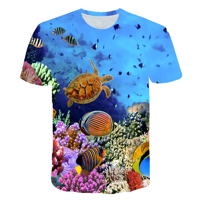 

Summer Print Short Sleeve T-shirt New 3D The Underwater World Coraline Graphic T Shirts For Men Fashion Casual Vacation T-shirts