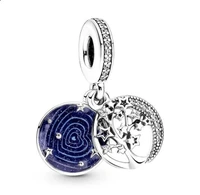 authentic 925 sterling silver double dangle tree galaxy moon bead charm fit women pandora bracelet necklace jewelry