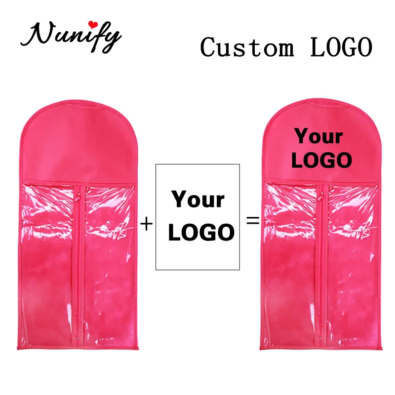 Nunify custom logo wig storage bag with wooden hanger Non woven fabric wig packaging  hair extension wig hanger for multiple wig