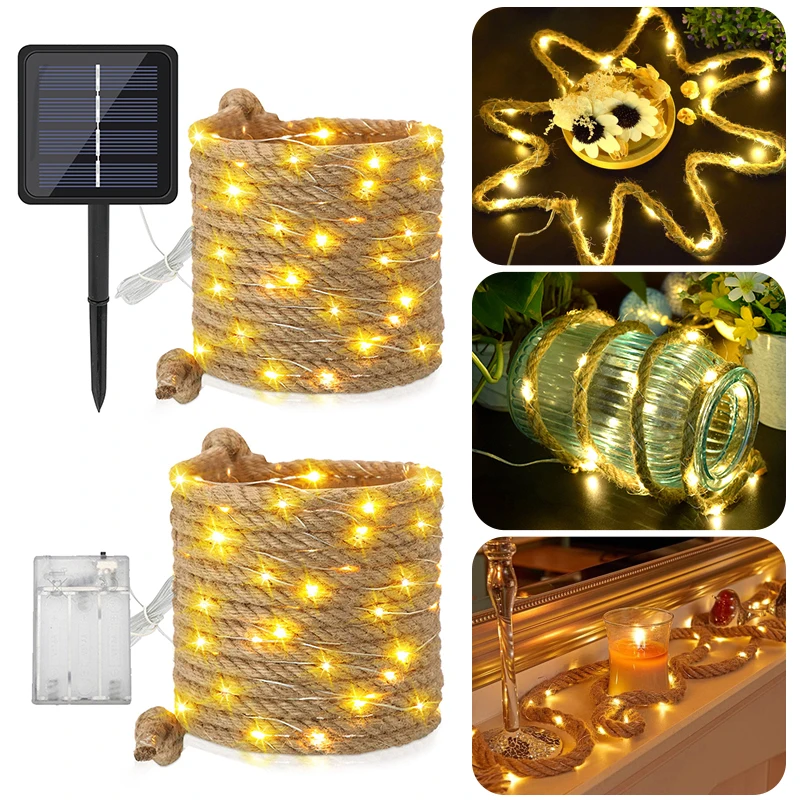 

LED Solar Fairy Lights Rope Sisal Garland String Lights Christmas Party Garden Lights Outdoor IP65 Waterproof Decoration