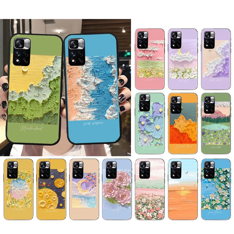 

Phone Case For Xiaomi Redmi Note 12Pro 11 11S 11T Pro 10 9Pro Note10S Redmi 10 9 10C 9C Cute Drawing Flower Cloud Moon Case