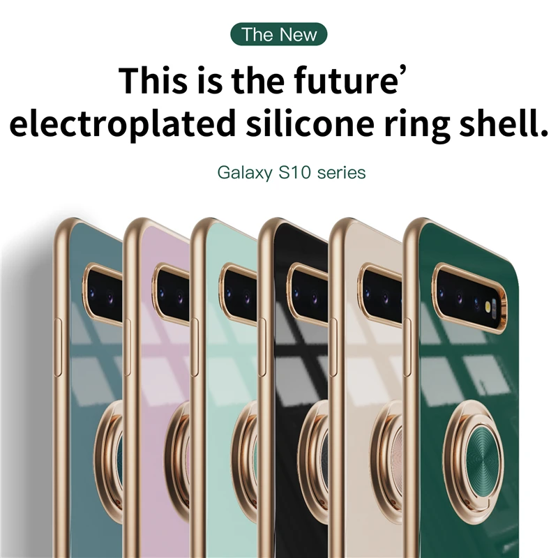 Luxury Plating Soft Case For Samsung Galaxy S10 S22 S21 S20 FE Ultra Plus Note 20 10 9 A72 A52 A52S S10Plus Ring Holder Cover on