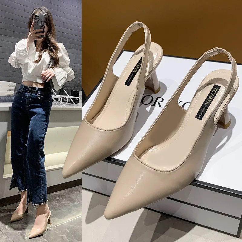2023 Spring and Summer New Pointed High Heels Women's Stiletto Heel Closed Toe Sandals Empty Shallow Mouth Single-Layer Shoes